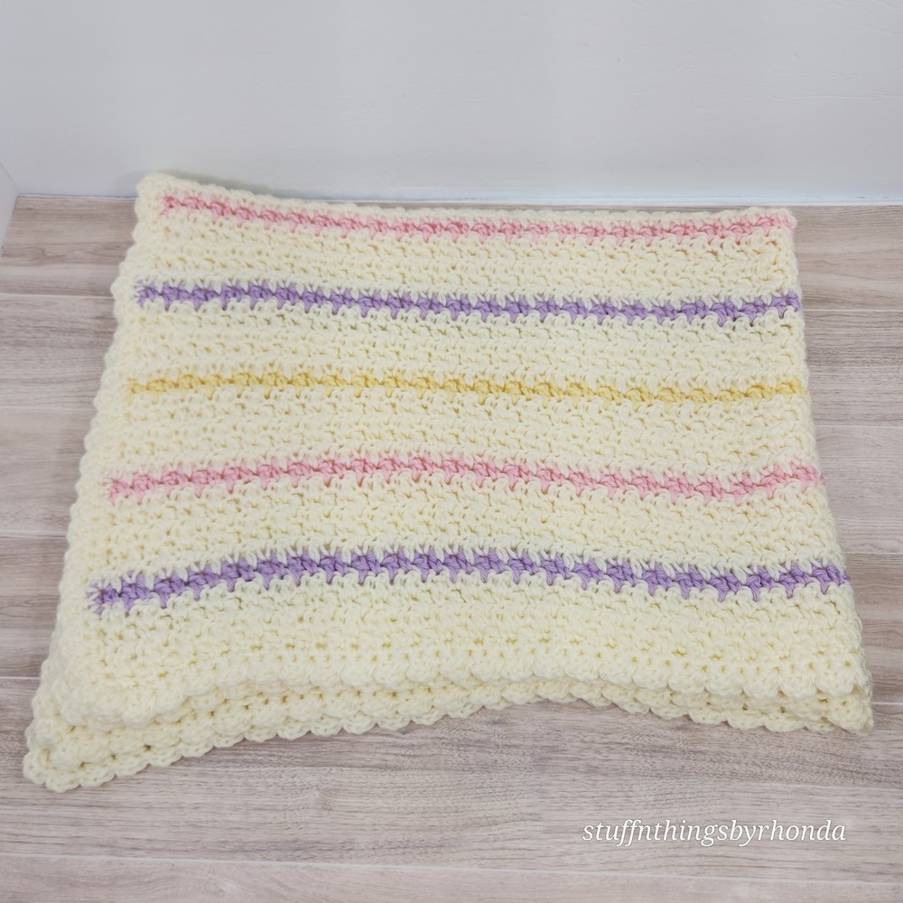 Crochet Small Afghan Baby/Crib Blanket Or Knee Throw, Handmade 31" x 37"